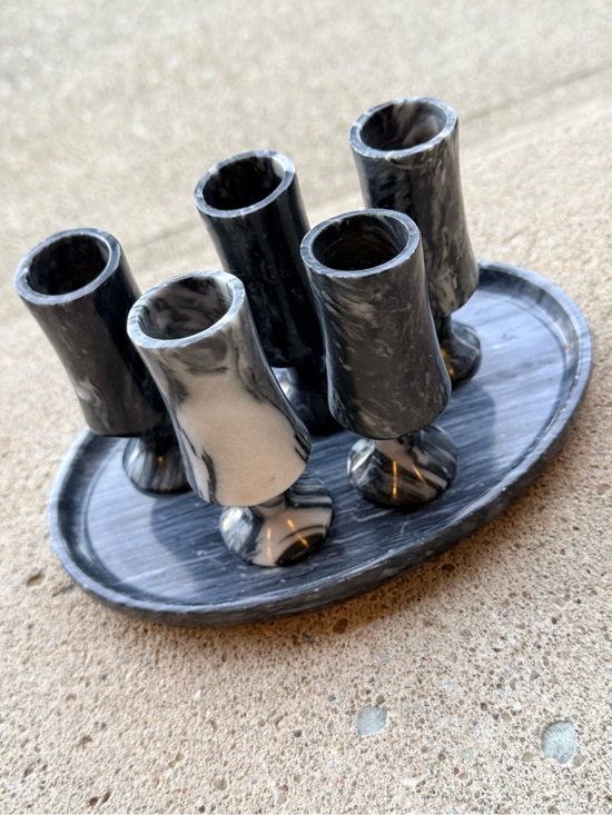 Vintage Other - ⚡️SALE⚡️Vintage Handcrafted Onyx Black & White Shot Glass Set with Serving Tray